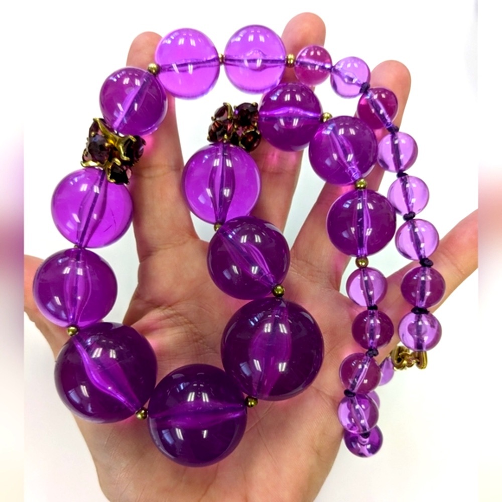 Kate Spade Chunky Purple LUCITE & Crystal Necklace Like New - Picture 12 of 12